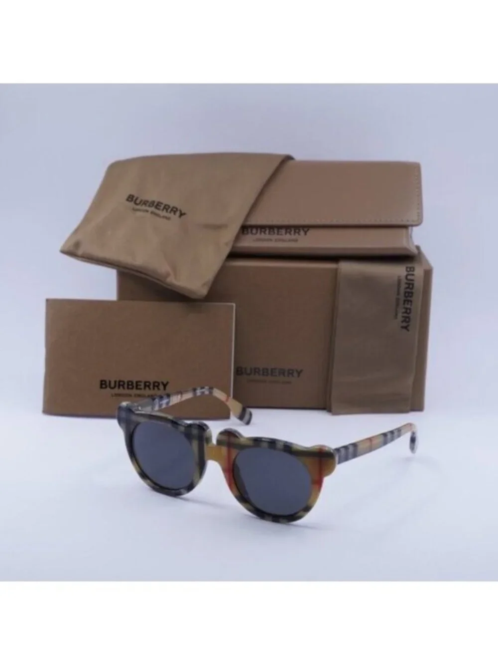 Burberry Kids JB4355 377887 Sunglasses Vintage Check Round Frame, Grey Lenses